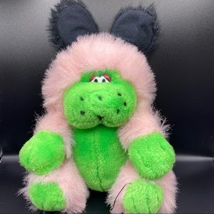 Dan Brechner Plush Toy CO Pink and Green Monster Stuffed Animal With Ears